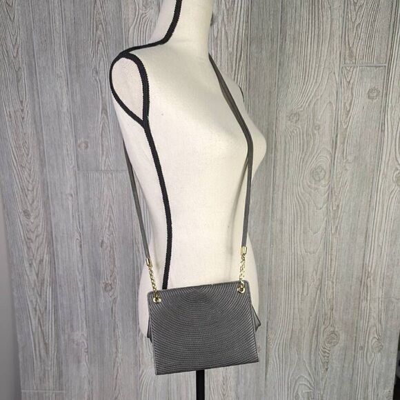 Vintage Mark Cross 1845 Crossbody Purse Handbag Mini Satchel Italy Grey Print - Picture 1 of 11